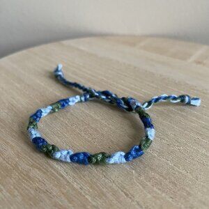 Handmade Lotus Woven Friendship Bracelet OS Blue Green Women Woven Cotton Tie